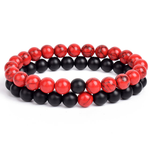 Pack of 2 Handcrafted Stone Bracelet (Red & Black)