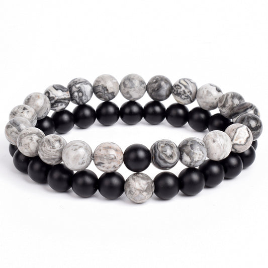 Pack of 2 Handcrafted Bead Stone Bracelet (White & Black)