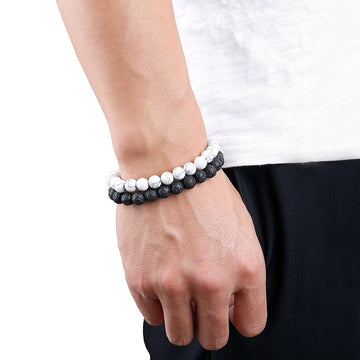 Pack of 2 Handcrafted Bead Stone Bracelet (White & Black)